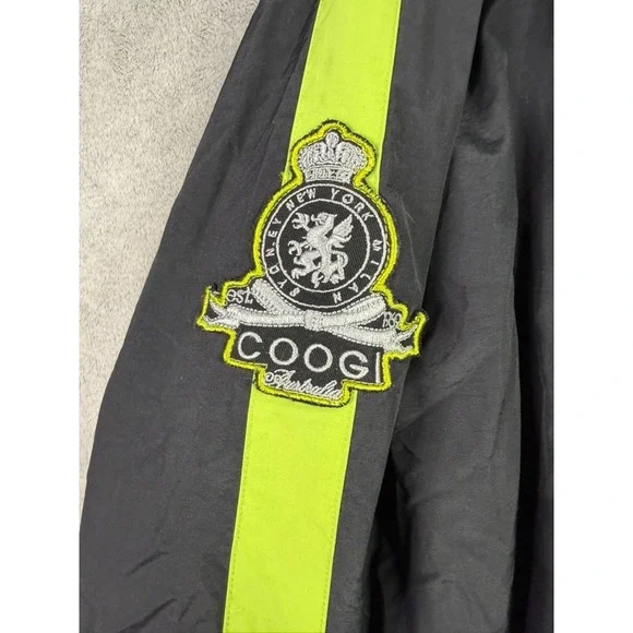 COOGI Bomber Jacket Black Neon Yellow Stripe Logo Patch Mens 6XL